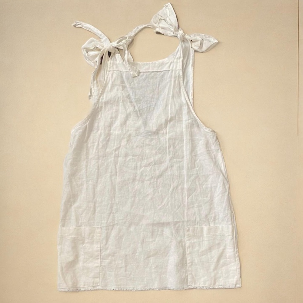 Blue Blush Tie Strap Ivory Linen Mini Dress with Pockets